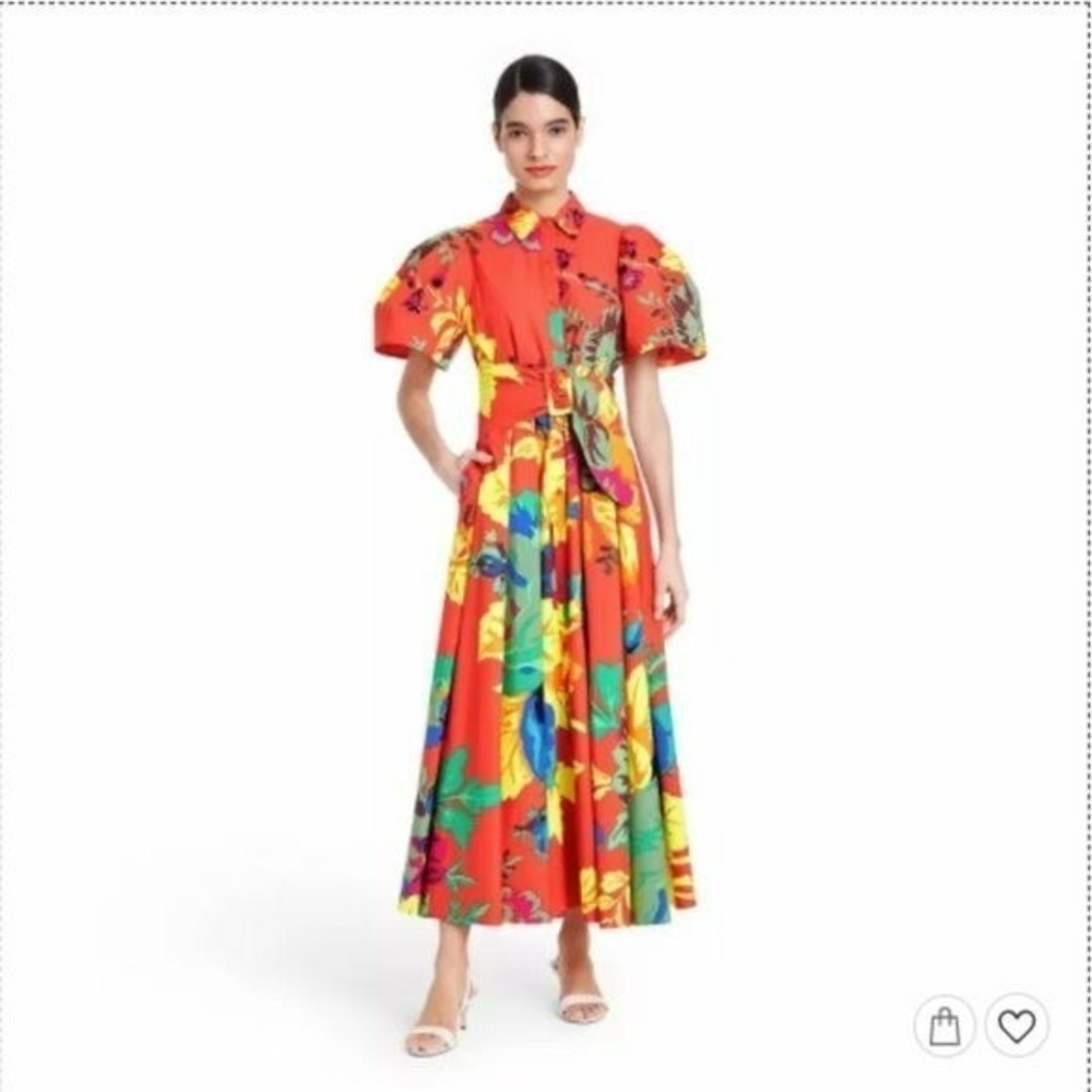 Christopher John Rogers x Target Red Floral Puff Sleeve Belted Dress NWT Sz 0